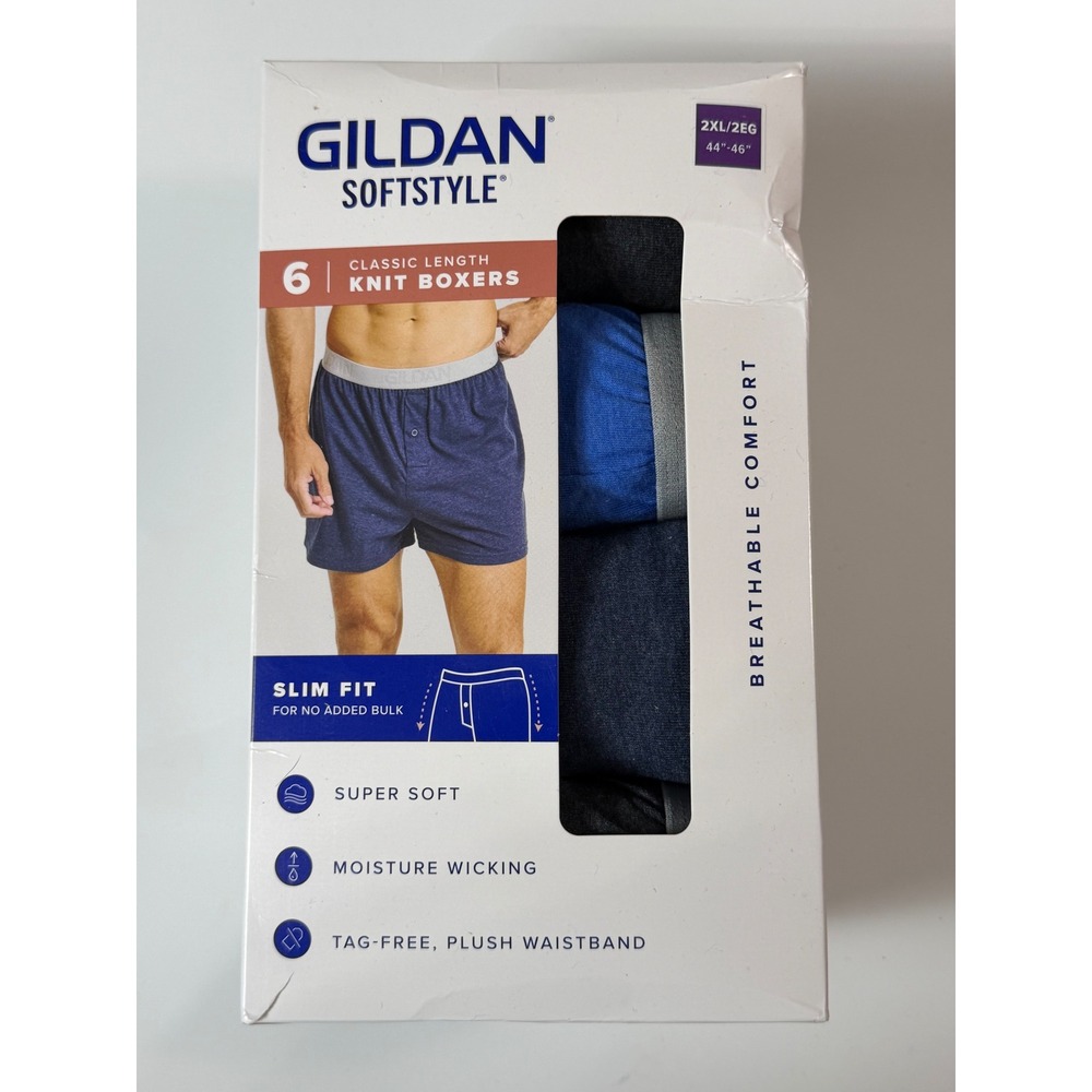 Gildan Knit Boxers Mens 2XL Multicolor New 6 Pack Softstyle Slim Fit